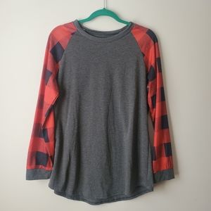 Unbranded Buffalo Plaid Long Sleeve Baseball Tee